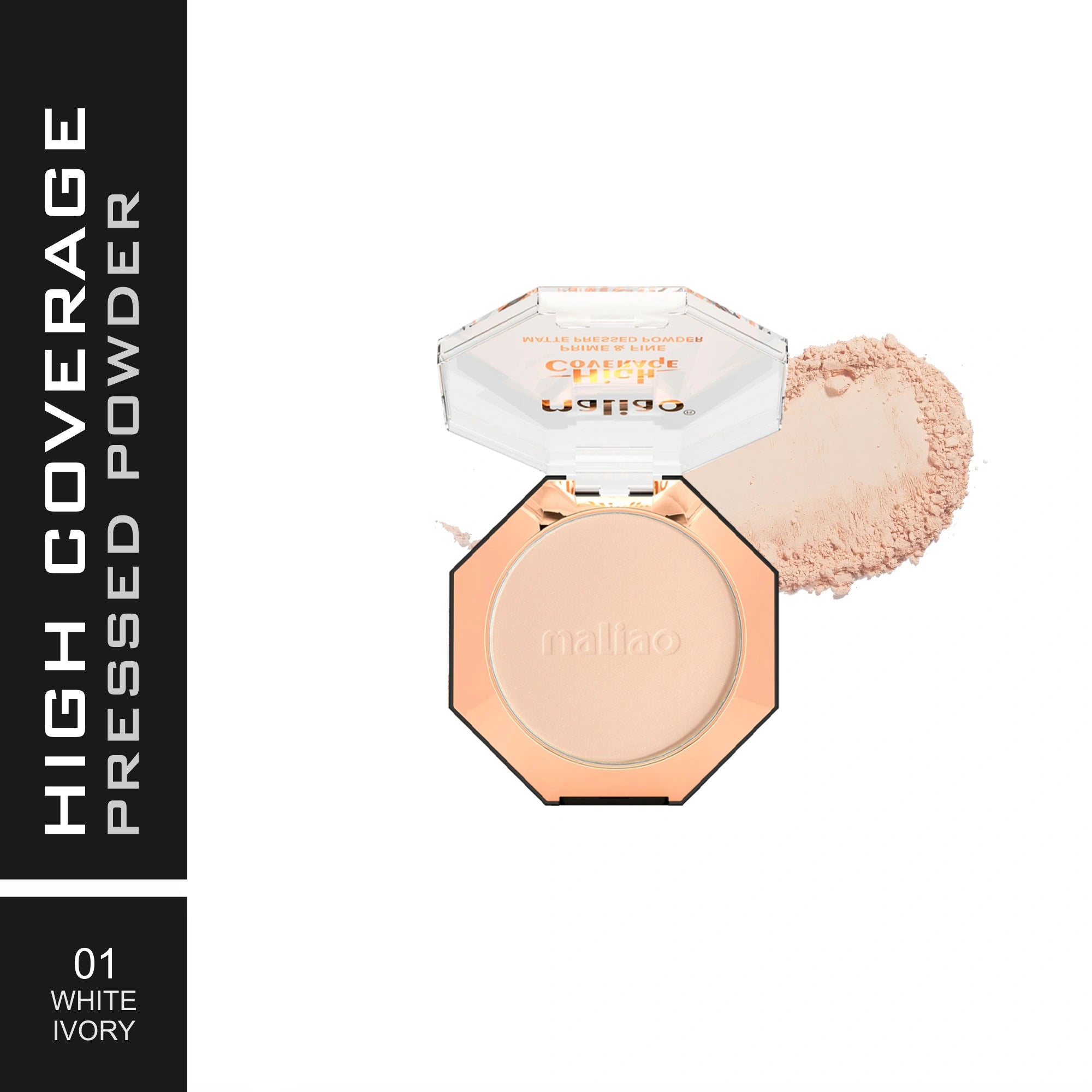 Maliao High Coverage Prime & Fine Matte Pressed Powder - Long-Lasting Compact Powder for Flawless Skin